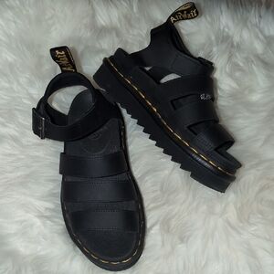 Dr. Martens Black Blaire Athena Sandals with Classic Yellow Stitching